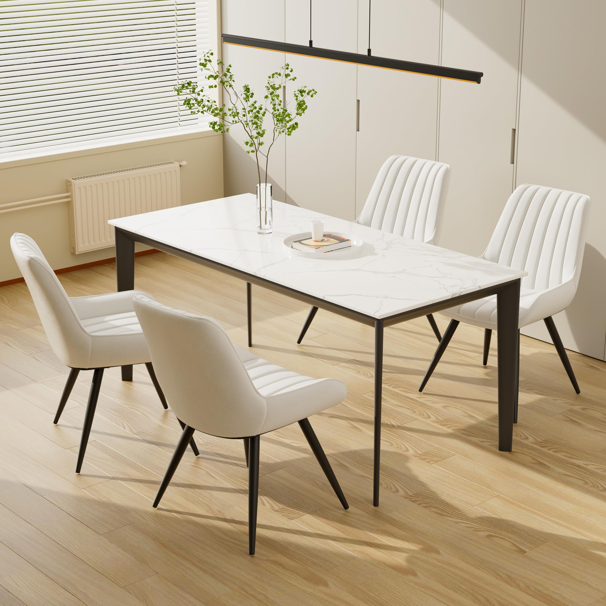 Hawthyhome Dining Chairs Set of 4 |Upholstered Chairs with 10cm Thick Seat Cushion •Upholstered Fabric Dining Chair •Kitchen Chair with Backrest •Modern Armchairs with Metal Legs •Dark Grey