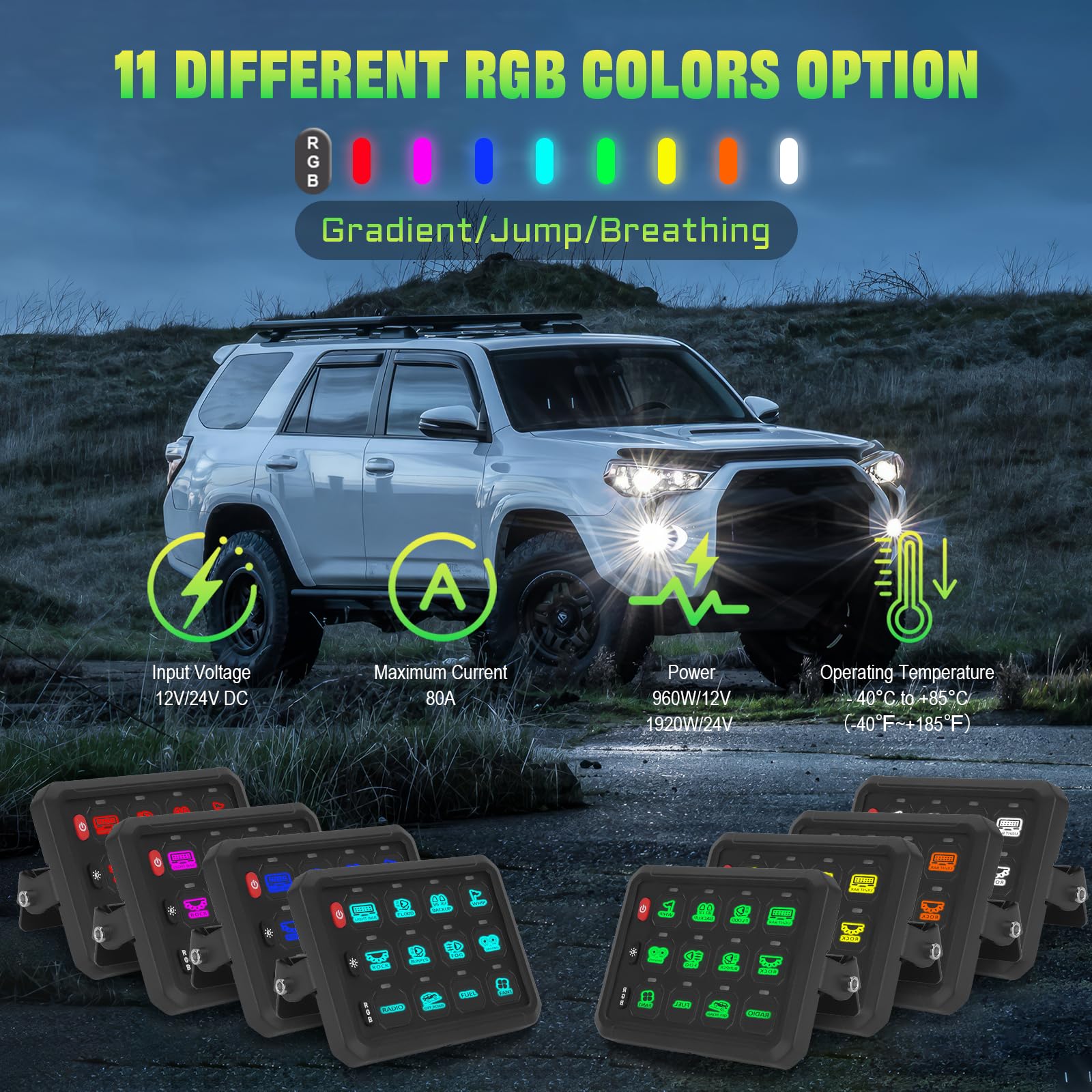 Chelhead RGB 6 Gang Switch Panel with APP Control, Universal Circuit Control Relay System, Multi-Function Bluetooth Remote Switch Panel, Compatible with Truck Boat SUV RV Trailer Marine ATV UTV