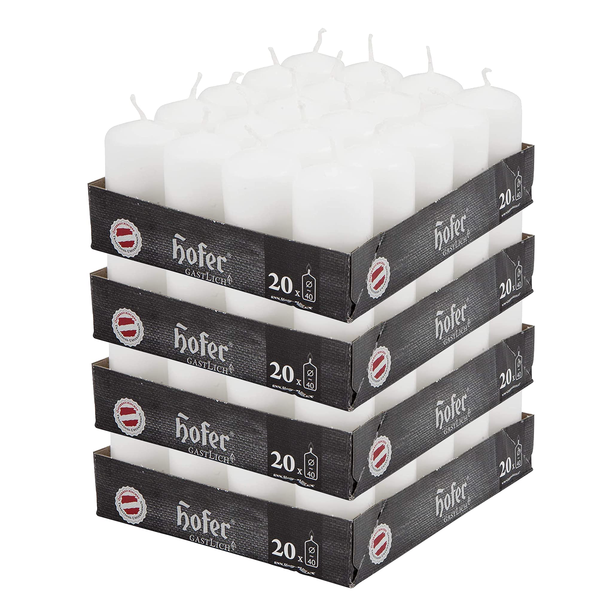Hofer White Pillar Candles - Set of 80 Decorative Small Candles - 4 x 7 cm - 11 Hours Long Burning - Unscented - Dripless - Smokeless - RAL Quality
