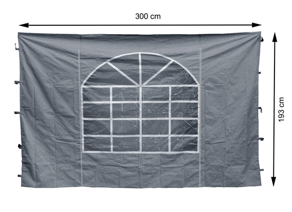 QUICK STAR Side Panels 2x (300 x 193 cm, 400 x 193 cm) for Sahara Gazebo 3x4 m, Grey Polyester with PVC Window, Waterproof, Garden Style