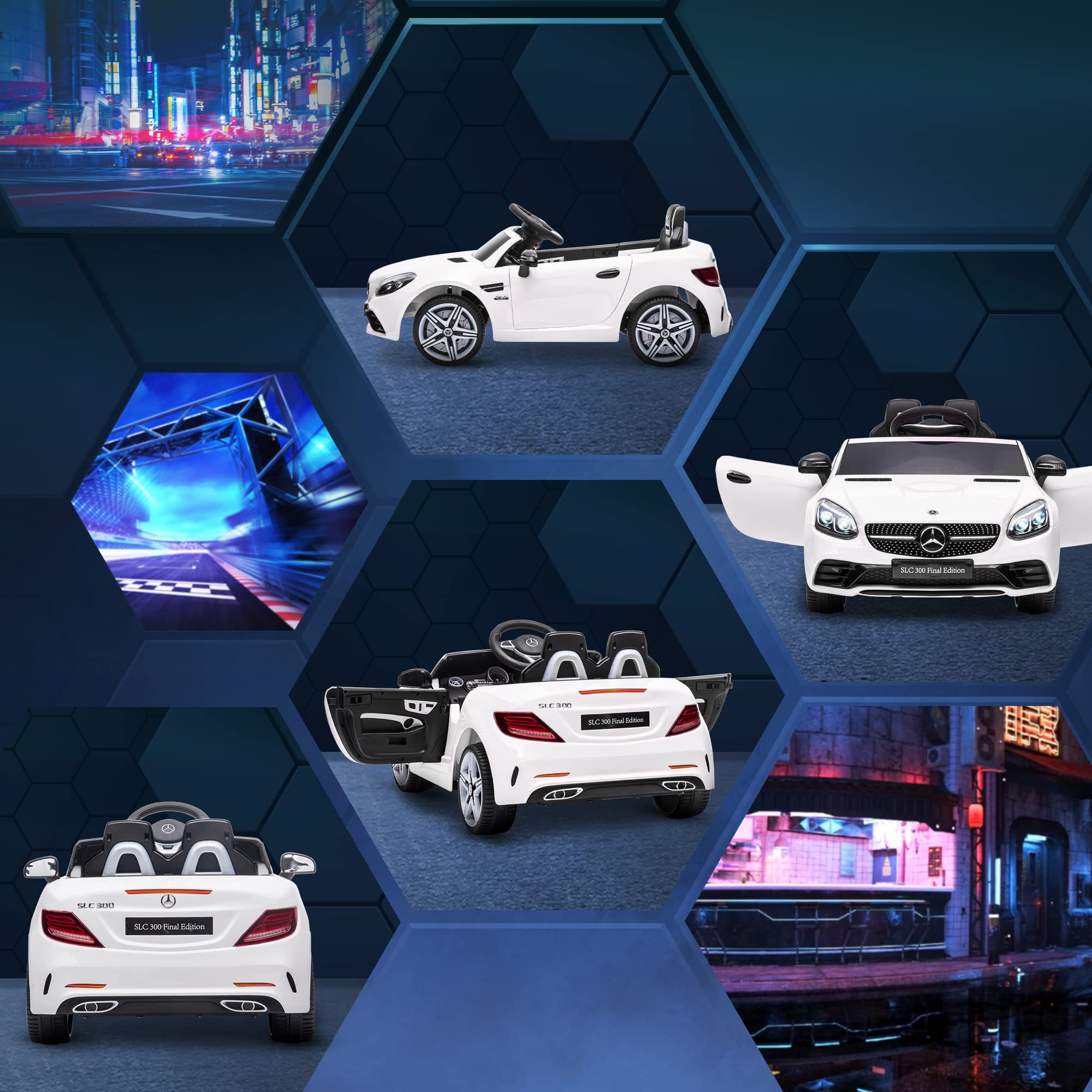 AIYAPLAY Benz SLC 300 Licensed 12V Electric Car for Kids, Kids' Electric Ride on with Parental Remote, Music Lights, Suspension Wheels for 3-6 Years, Black