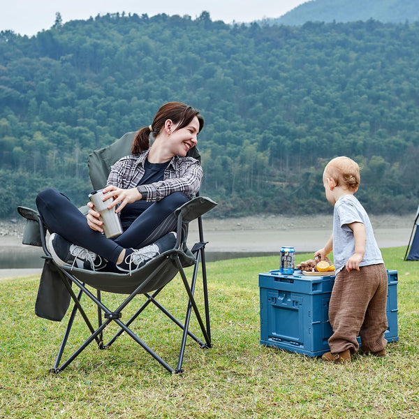 EVER ADVANCED Camping Chairs for Adults Heavy Duty Folding Chair Up to 160kg Oversized with High Back & Cup Holder & Side Pocket Comfy Camp Fold Up Chair