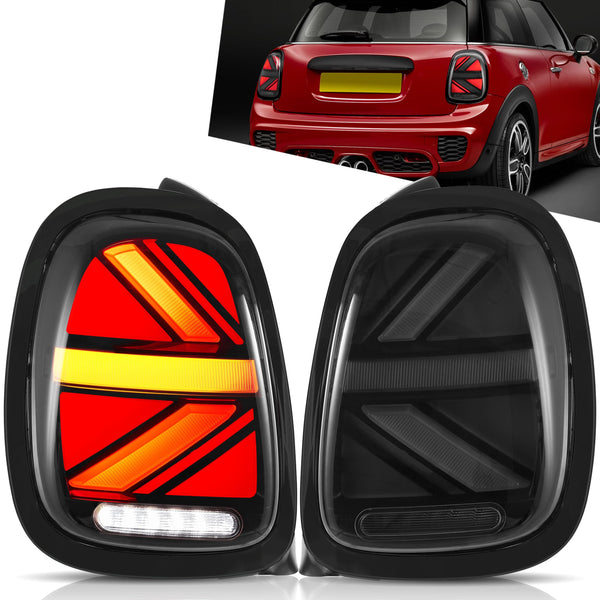 VLAND LED Tail Light Compatible with BMW Mini Cooper F55 F56 F57 2014-2021, Rear Lights with Sequential Turn Signal, Electroplated housing, Red