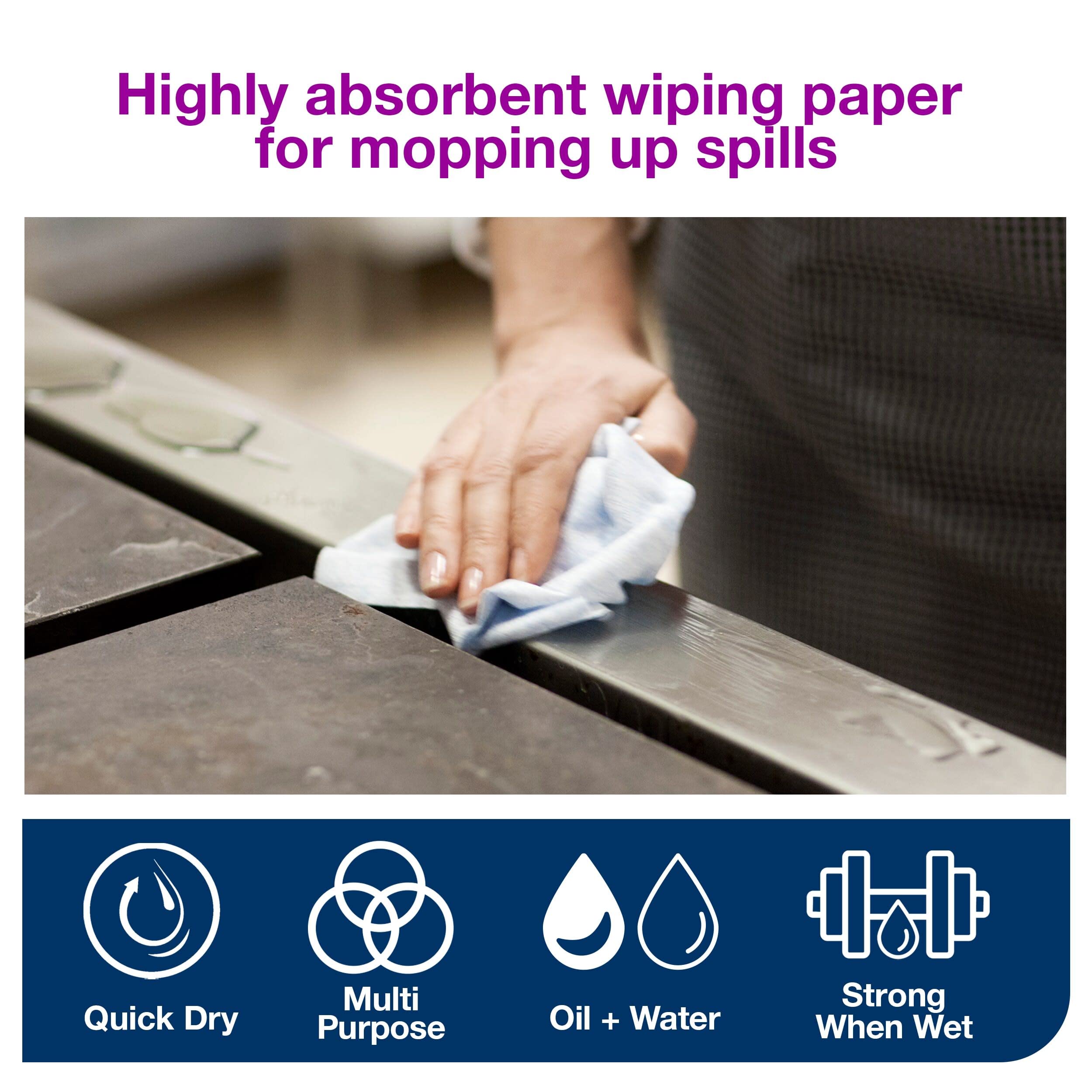 Tork 130070 Heavy-Duty Wiping Paper / 2 Ply Absorbent Paper Roll Suitable for Tork W1 Wipers Wall/Floor/Standard System / Blue / 1 x 340m / Ø 37.5cm