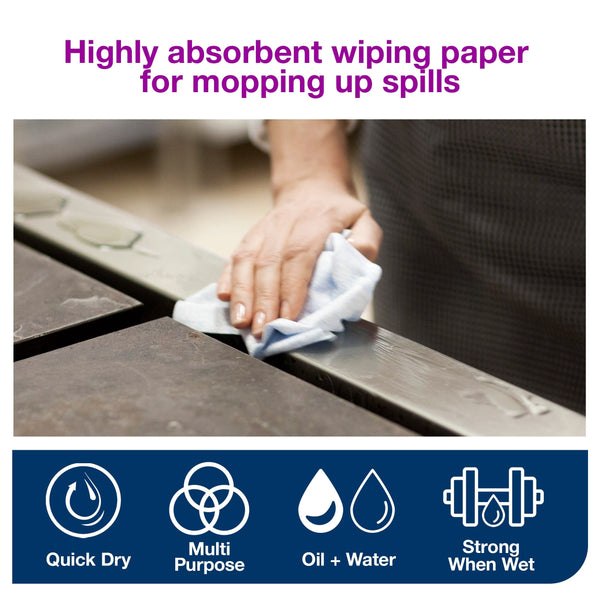 Tork 130070 Heavy-Duty Wiping Paper / 2 Ply Absorbent Paper Roll Suitable for Tork W1 Wipers Wall/Floor/Standard System / Blue / 1 x 340m / Ø 37.5cm