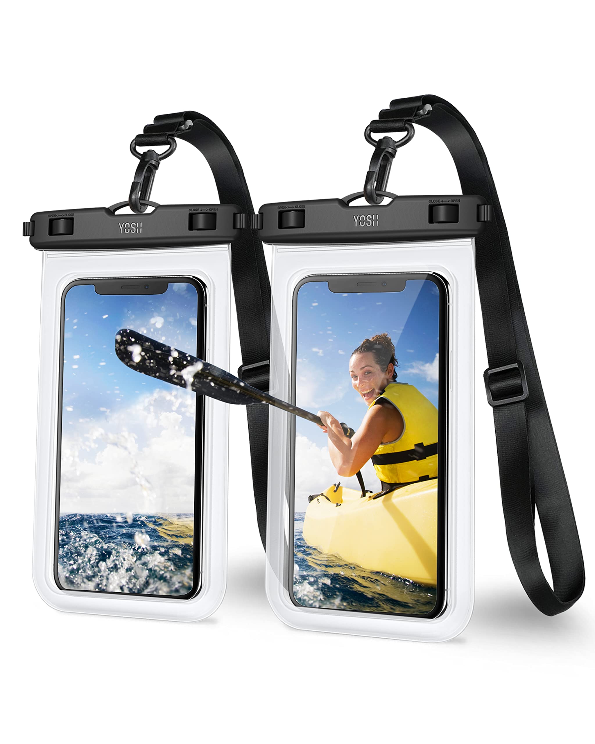 YOSH Waterproof Phone Pouch 2 Pack, 7 inch IPX8 Waterproof Phone Case for Swimming Travel Beach Trip Snorkelling Kayaking, Underwater iPhone Case for iPhone 16 15 14 Pro Max, Samsung S25 S24 Ultra