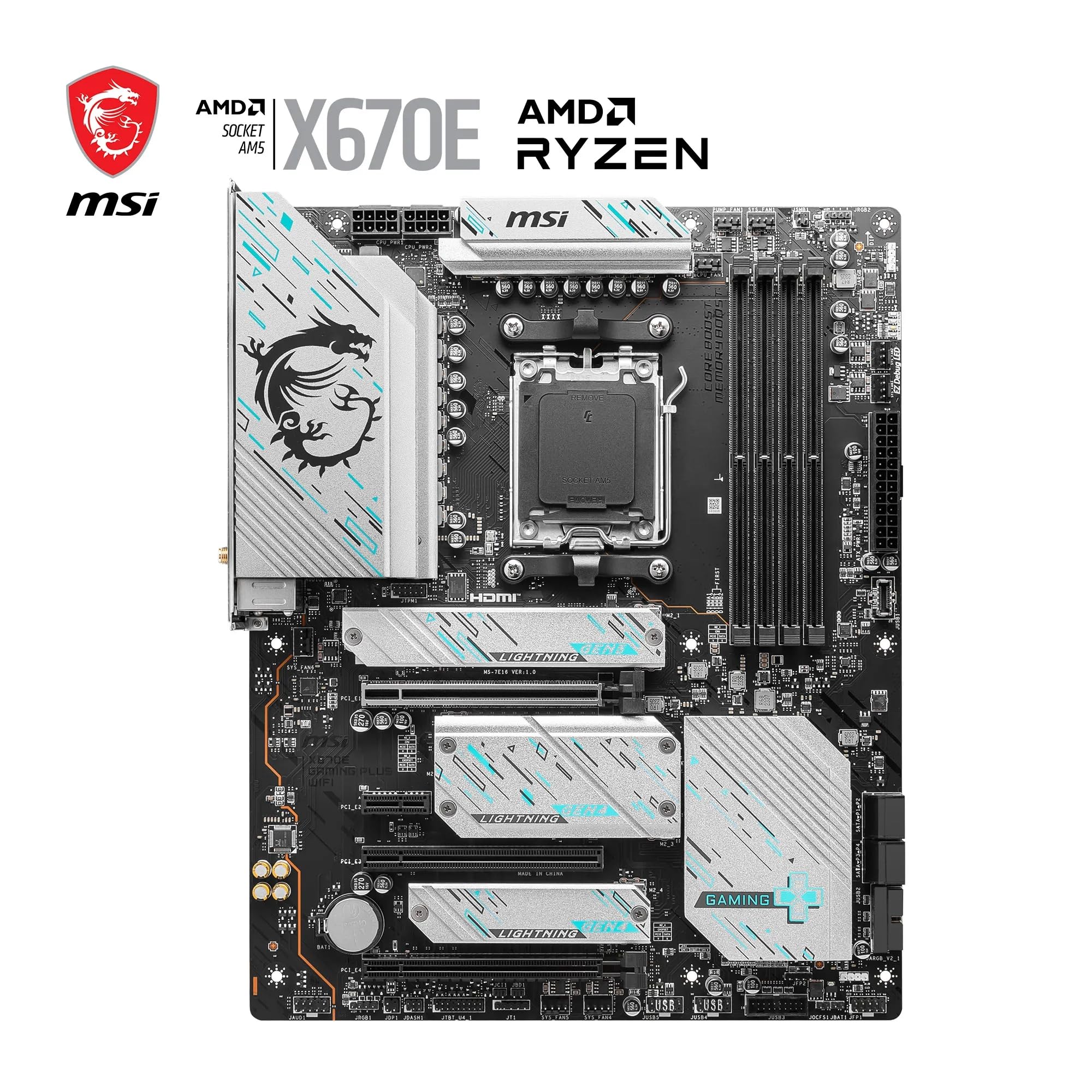 MSI X670E GAMING PLUS WIFI Motherboard, ATX - Supports AMD Ryzen 9000 / 8000 / 7000 Series Processors, AM5 - 80A SPS VRM, DDR5 Memory Boost 7800+ MHz/OC, PCIe 5.0 x16, M.2 Gen5, Wi-Fi 6E