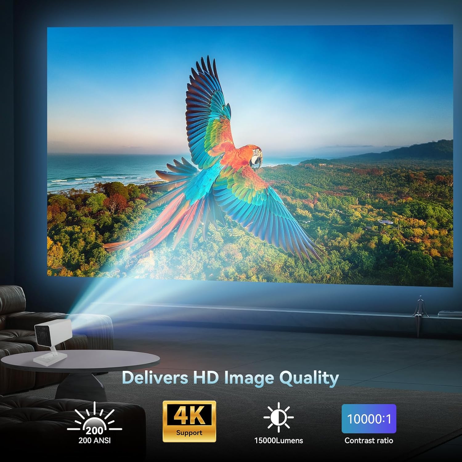 Mini Projector with WIFI 6 and Bluetooth, 4K 1080P Support Portable Projector 200'' Screen Movie Projector Auto Keystone Compatible for Laptop, PC, Smartphone