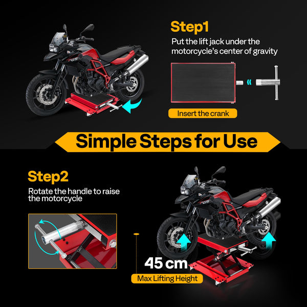 VIVOHOME Motorcycle Scissor Lift Jack Height Adjustable Heavy Duty Steel with Anti Slip Wide Deck Hoist Crank Center Stand 500KG Capacity for Motorcycles, ATVs, Dirt Bikes