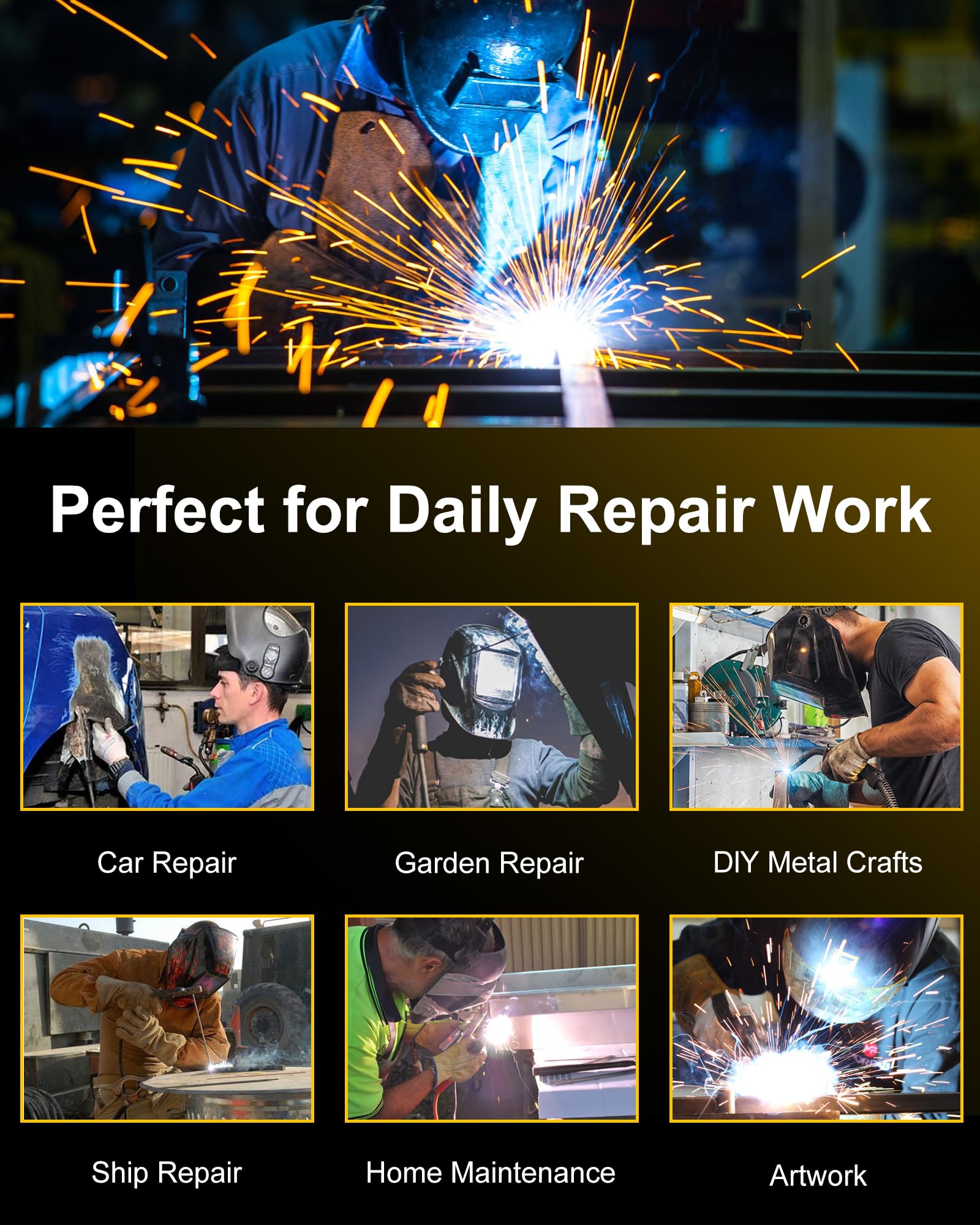 haxiaoer 145A Gasless MIG Welders, 3 in 1 Portable Flux MIG/ARC/Lift TIG MIG Welding Machine with Smart Digital LED Dispaly, Semi-Automatically Synergy Inverter MIG Welder, Best for Beginner