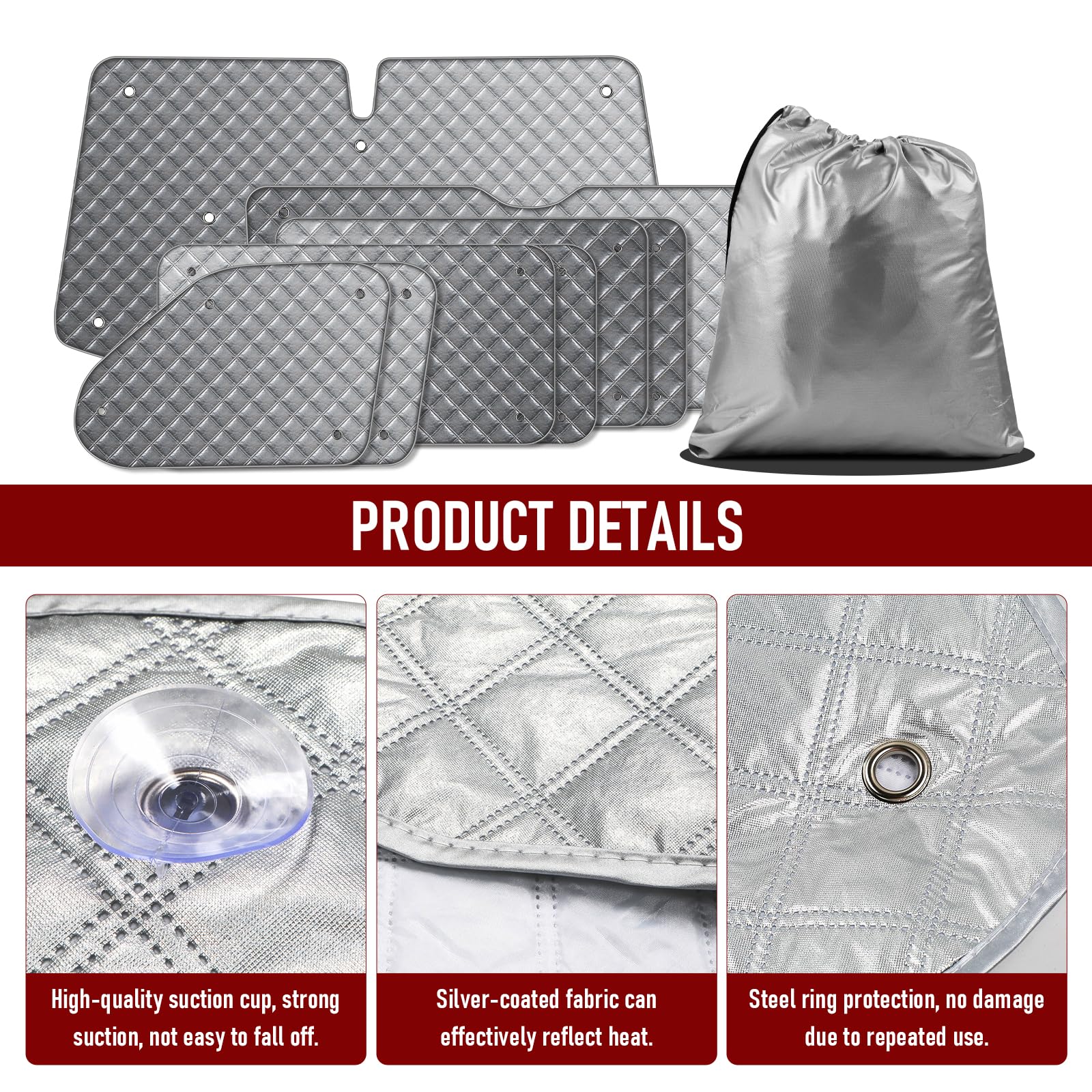 MaxAwe 8Pcs Internal Thermal Blind Set Fits for VW T5/T6 LWB, Luxury Sunshade Wrap Cover Kit, Window Front Screen Cover, Summer Uv Sun Blind & Winter Insulation Cover for VW Campervans & Motorhome