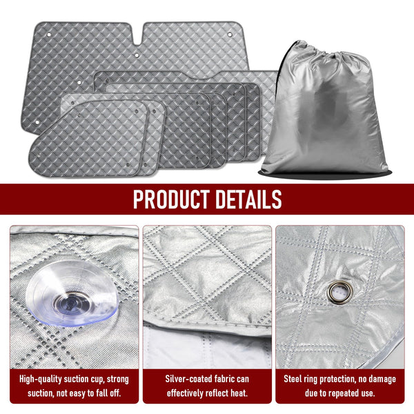 MaxAwe 8Pcs Internal Thermal Blind Set Fits for VW T5/T6 LWB, Luxury Sunshade Wrap Cover Kit, Window Front Screen Cover, Summer Uv Sun Blind & Winter Insulation Cover for VW Campervans & Motorhome