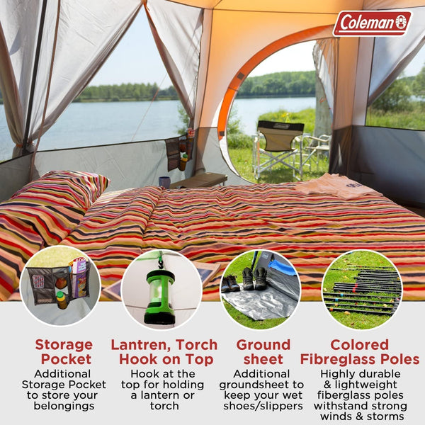 Coleman Tent Octagon, 6 Man Festival Dome Tent, 6 Person Family Camping Tent with 360° Panoramic View, Stable Steel Pole Construction, Sewn-in Groundsheet, 100 Percent Waterproof