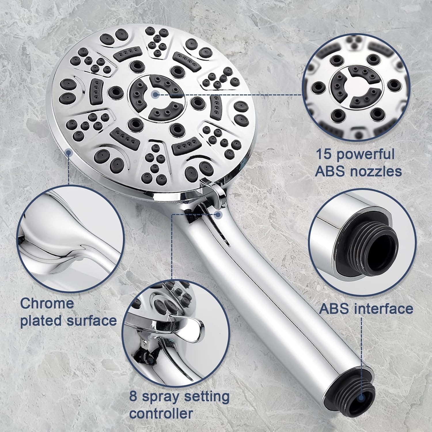 Cobbe High Pressure Shower Head with 8 Spray Modes, Powerful Water Saving Shower Head Set, Large Universal Flow Rain Showerhead for Low Water Pressure - Black