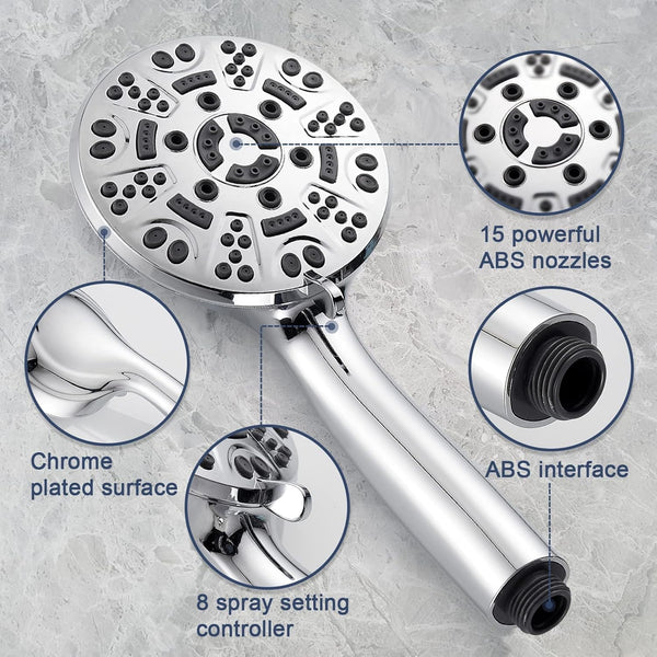 Cobbe High Pressure Shower Head with 8 Spray Modes, Powerful Water Saving Shower Head Set, Large Universal Flow Rain Showerhead for Low Water Pressure - Black