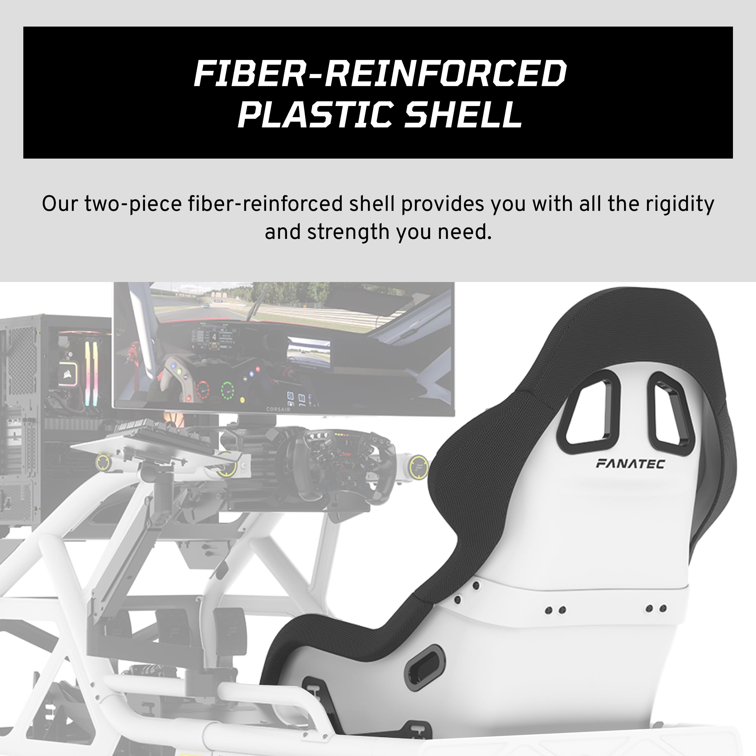 Fanatec ClubSport GT Sim Racing Cockpit Seat – Rigid and Durable, Fiber-Reinforced Shell, Padded Foam, Breathable Fabric, Lumbar Support – Black