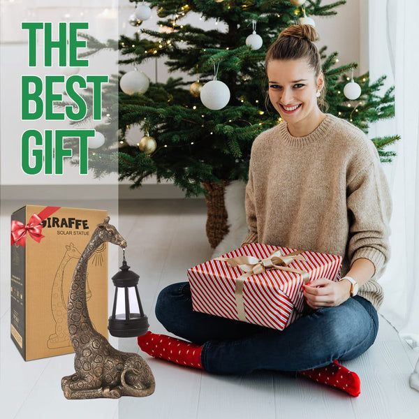 Goodeco Giraffe with Solar Lanterns - 28cm Giraffe Ornament Outdoor Statues Figurines with Solar Powered LED Lights for Garden/Yard Decor,Gift