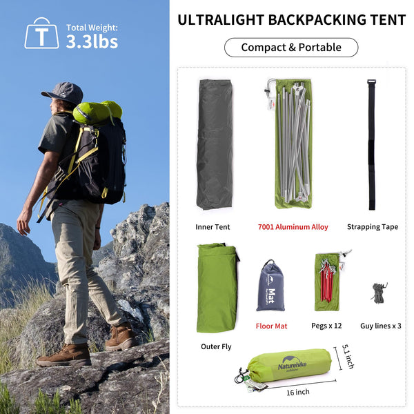 Naturehike Cloud up 1 Person Backpacking Tent Lightweight Camping Hiking Dome Tent for 1 Man