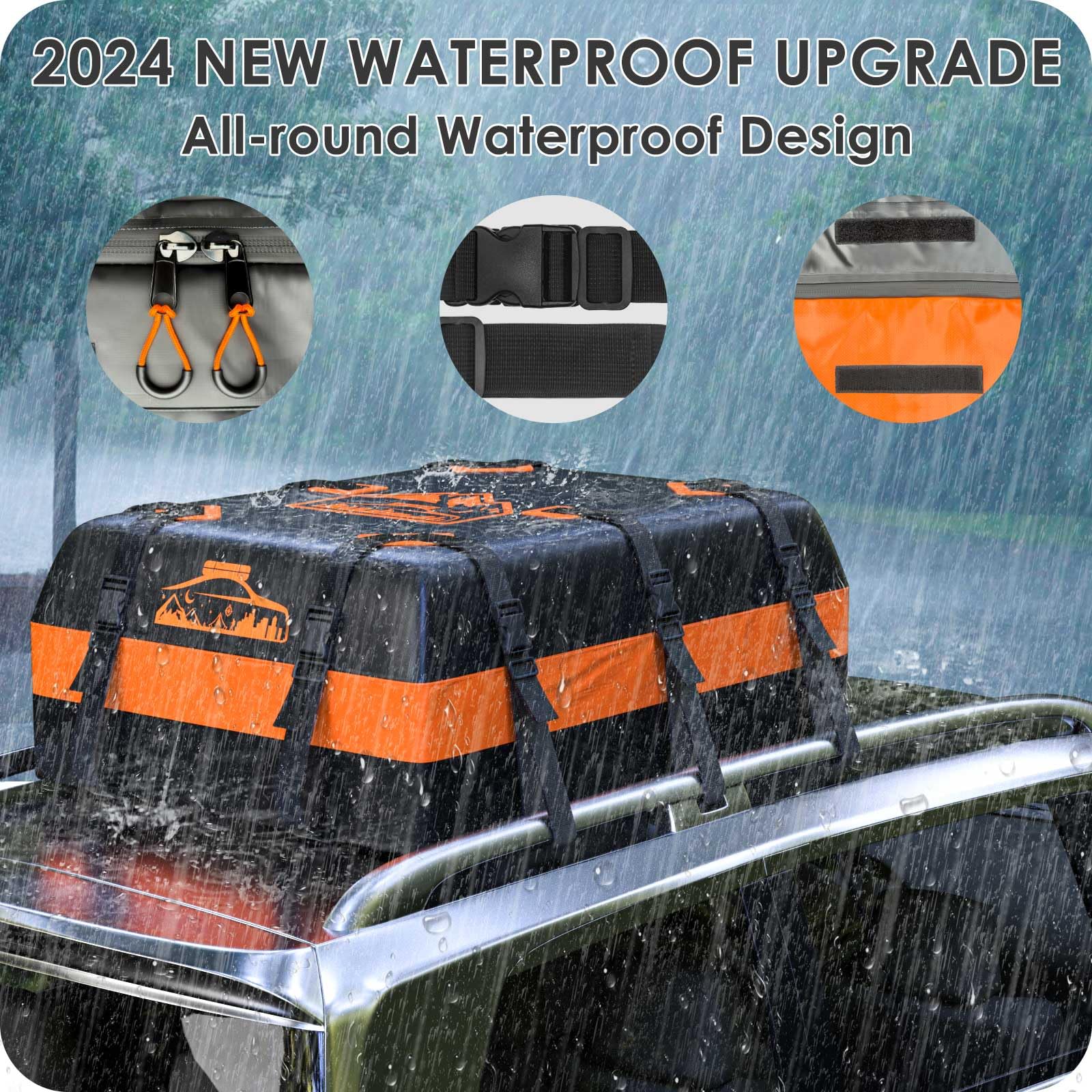 BOYUJK Roof Bag 20 Cubic/566 L, Waterproof Car Roof Bag no Rack Needed, Car Roof Box with Anti-Slip Mat and 6 Heavy-Duty Straps, Folding Soft Roof Bag for Cars with/Without Rack（ Orange 566L ）