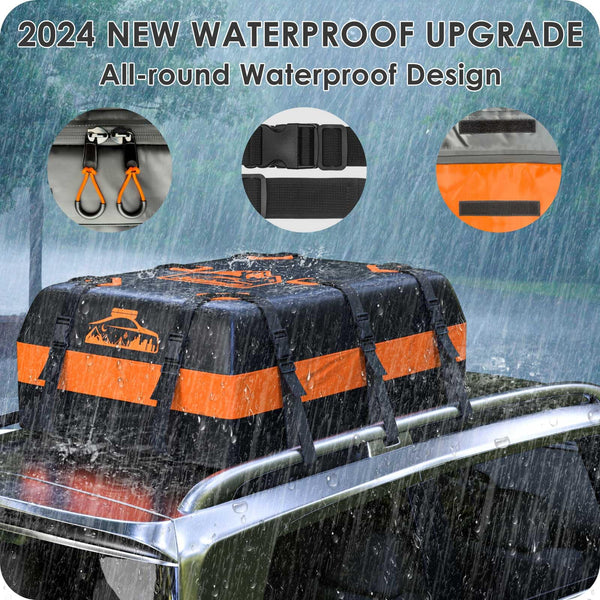 BOYUJK Roof Bag 20 Cubic/566 L, Waterproof Car Roof Bag no Rack Needed, Car Roof Box with Anti-Slip Mat and 6 Heavy-Duty Straps, Folding Soft Roof Bag for Cars with/Without Rack（ Orange 566L ）