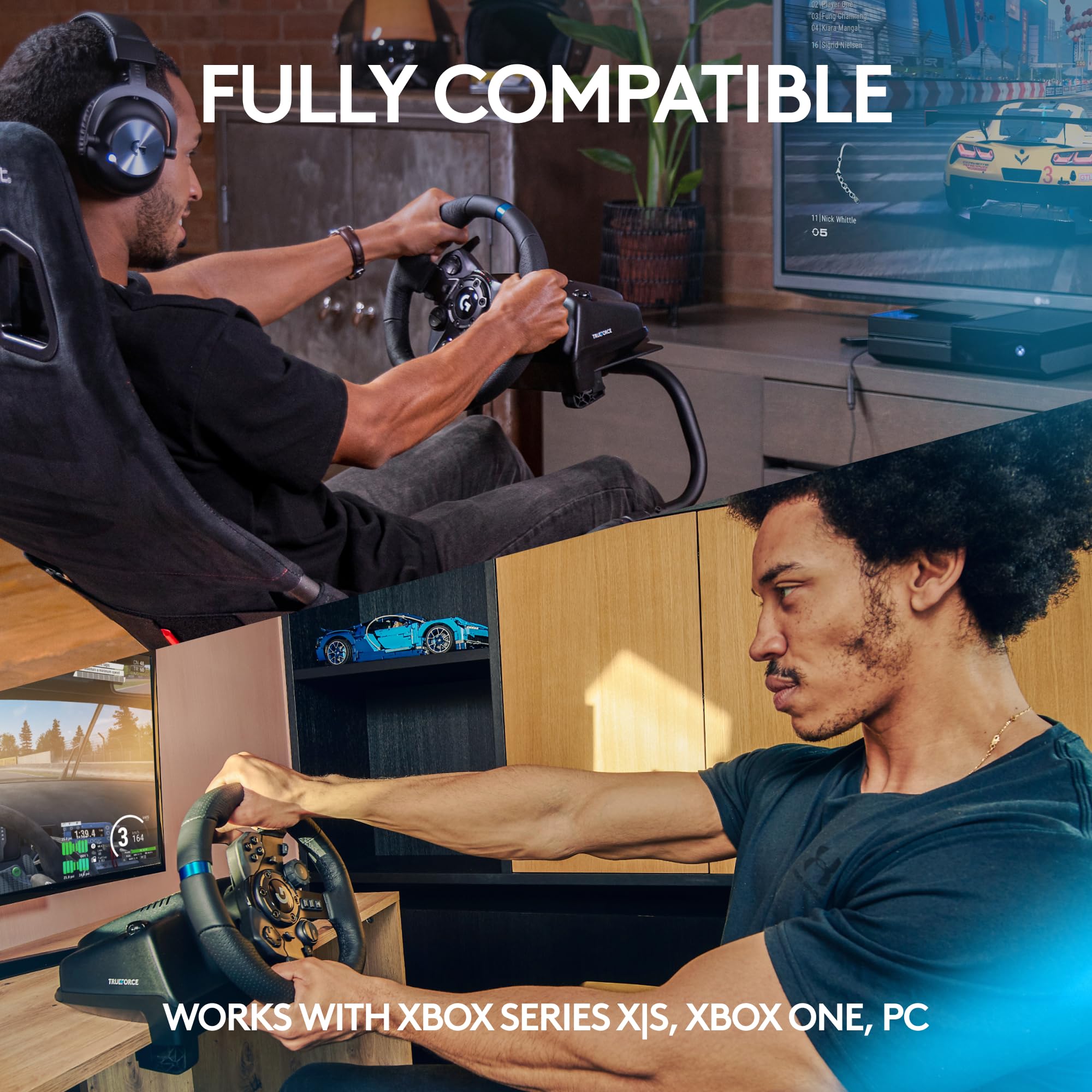 Logitech G G923 Racing Wheel and Pedals, TRUEFORCE up to 1000 Hz Force Feedback, Responsive Driving Design, Dual Clutch Launch Control, Genuine Leather Wheel Cover, for PS5, PS4, PC, Mac - Black