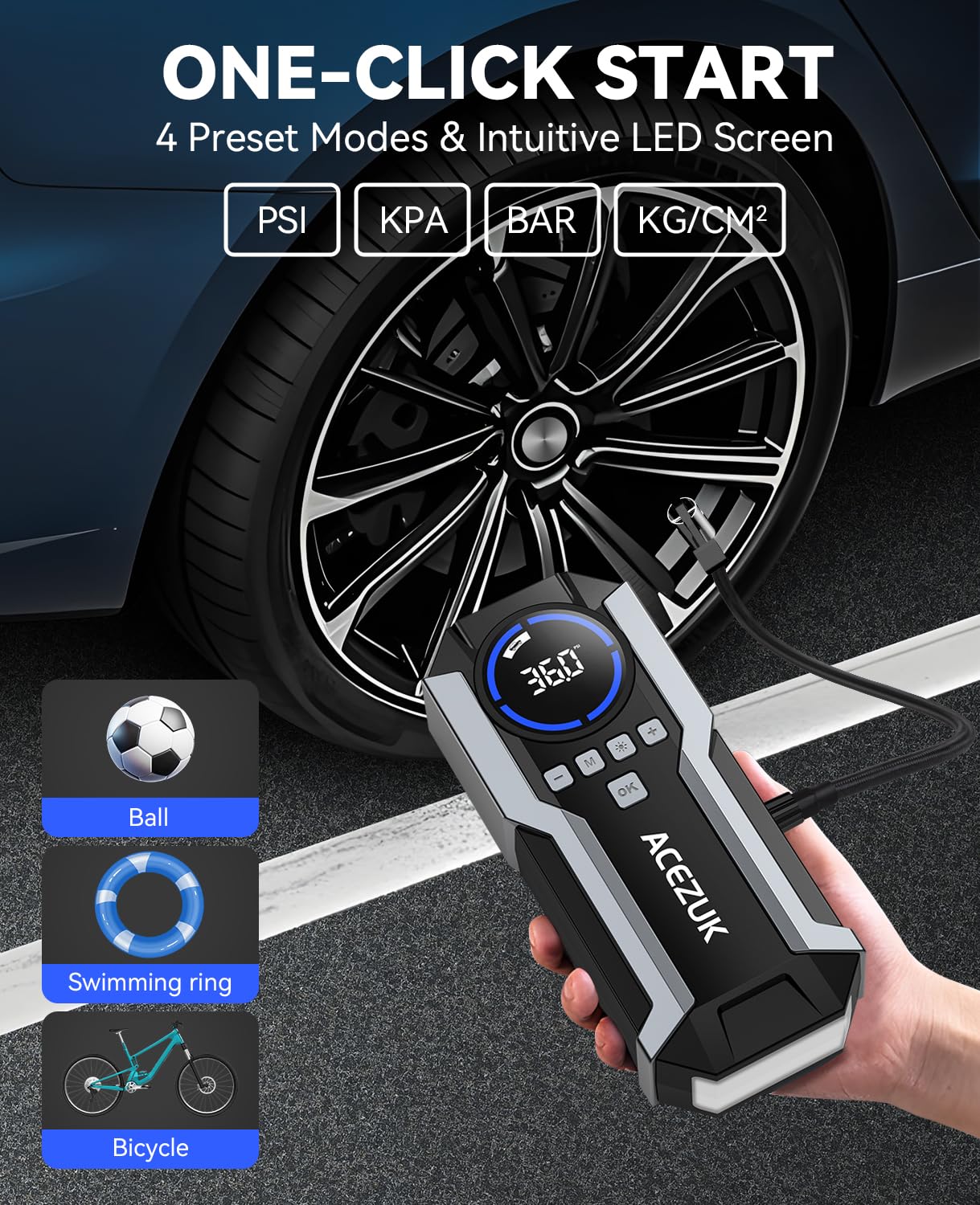 7000A Jump Starter Power Pack with 150PSI Air Compressor,12V Portable Car Battery Booster Jump Starter(All Gas/12.0L Diesel),Car Starter Power Bank, LCD Display and LED Lights