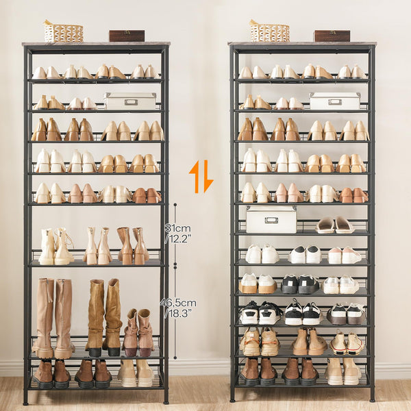 HOOBRO Tall Shoe Rack, Large Capacity Shoe Storage Organizer, 12-Tier Shoe Rack for 44-55 Pairs of Shoes, 75 x 28.5 x 194.5cm, Adjustable Metal