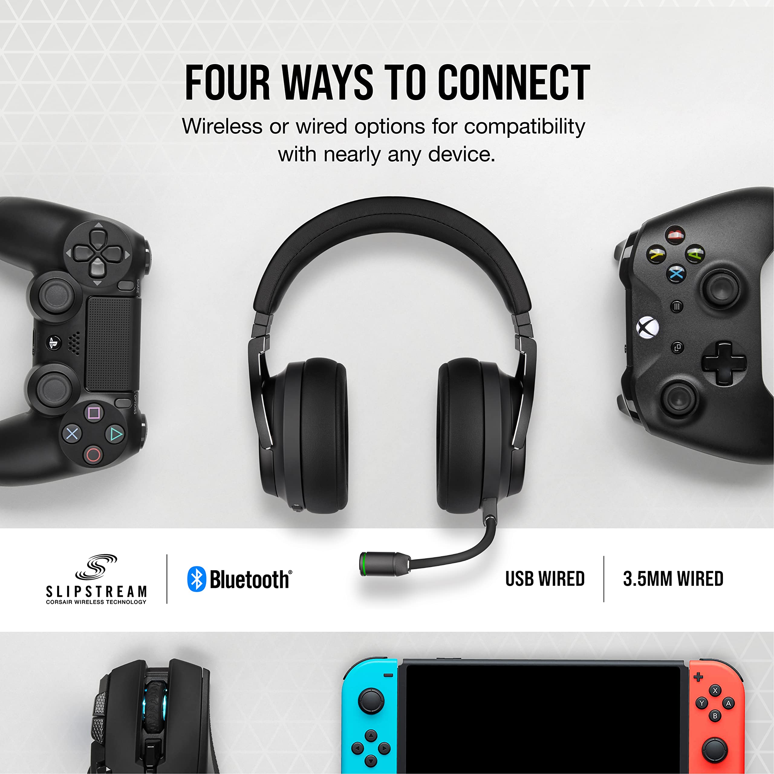 CORSAIR VIRTUOSO RGB WIRELESS XT Multiplatform Gaming Headset With Bluetooth – Dolby Atmos – Omni-Directional Microphone – iCUE Compatible – PC, Mac, PS5, PS4, Nintendo Switch, Mobile – Black