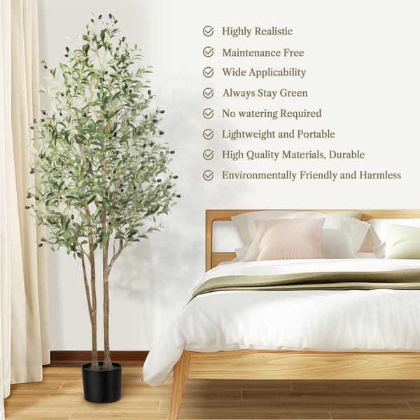 Alupssuc 6FT Artificial Olive Tree, Fake Olive Tree with Lifelike Olive Leaves, Faux Olive Tree Indoor Outdoor for Home Living Room Bedroom Balcony