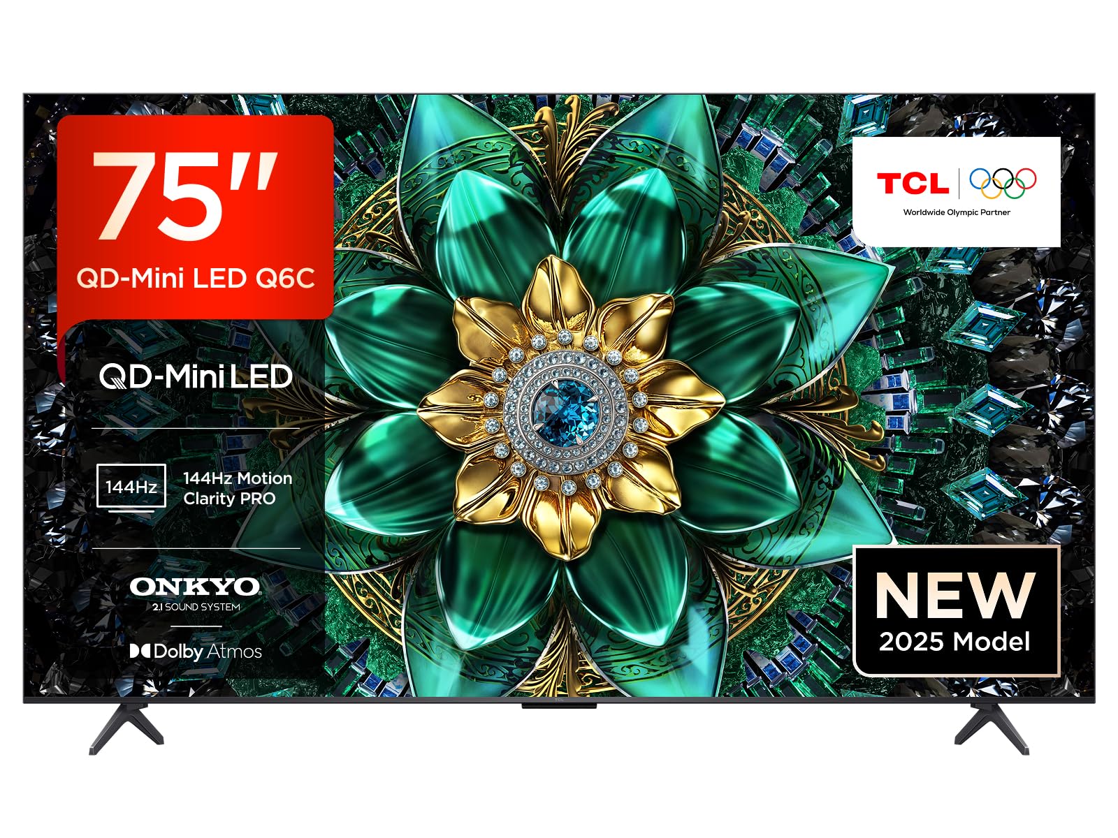 TCL 75Q6C-UK QD-Mini LED TV, 4K HDR Premium 1000nits, Smart TV Powered by Google TV (Dolby Vision IQ & Atmos, Onkyo 2.1 Sound System, 144Hz Motion Clarity Pro, 2025 New Model)