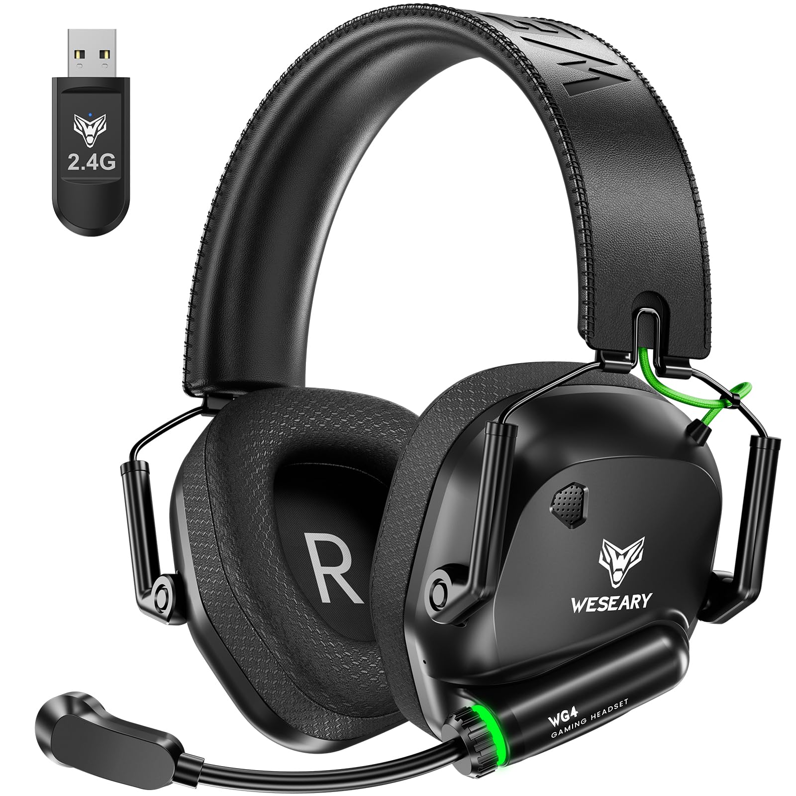 WESEARY Wireless Gaming Headset for PS5, PS4, Mac, Switch, Mobile, 2.4GHz Ultra-Low Latency Gaming Headphones with Crystal-Clear ENC Mic, Bluetooth Gaming Headset for PC, 3D Stereo