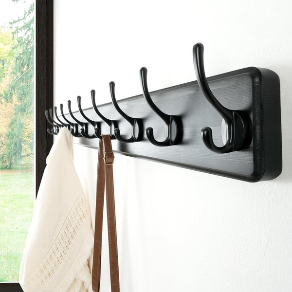 Dseap Coat Rack Wall: 97cm Long, Patented, Heavy-Duty, 10-Double-Hooks Wooden Wall Mounted Coat Rack Coat Hanger Hook Rail for Winter Coats Hat Jacket