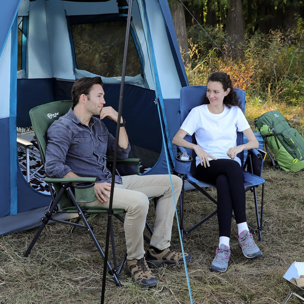 Portal Folding Camping Chair for Adults High Back Heavy Duty 180KG Load Foldable Garden Picnic Festival Collapsible Chair Oversized Hard Armrests Mesh Back Portable for Fishing Beach Patio