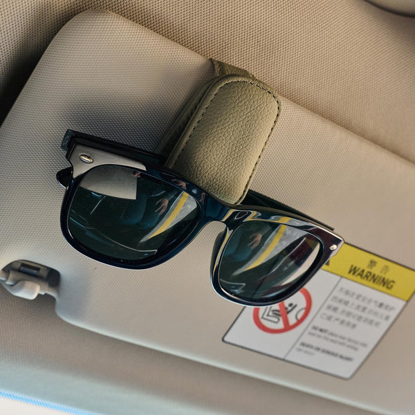 Premium Leather Sunglasses Holder for Car Visor - Luxury Car Accessories Organizer, Stylish Unisex Gift for Men & Women, Durable Eyeglass Case Clip with Compact Design (Black)