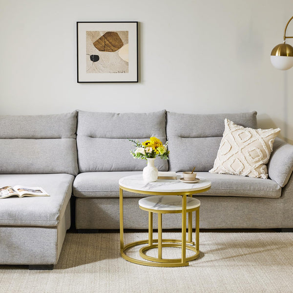 IBUYKE Round Nesting Table, Removable Set of 2 Coffee Tables, Stacking Sofa Side Table End Table, for Living Room, Bedroom, Office, Balcony,