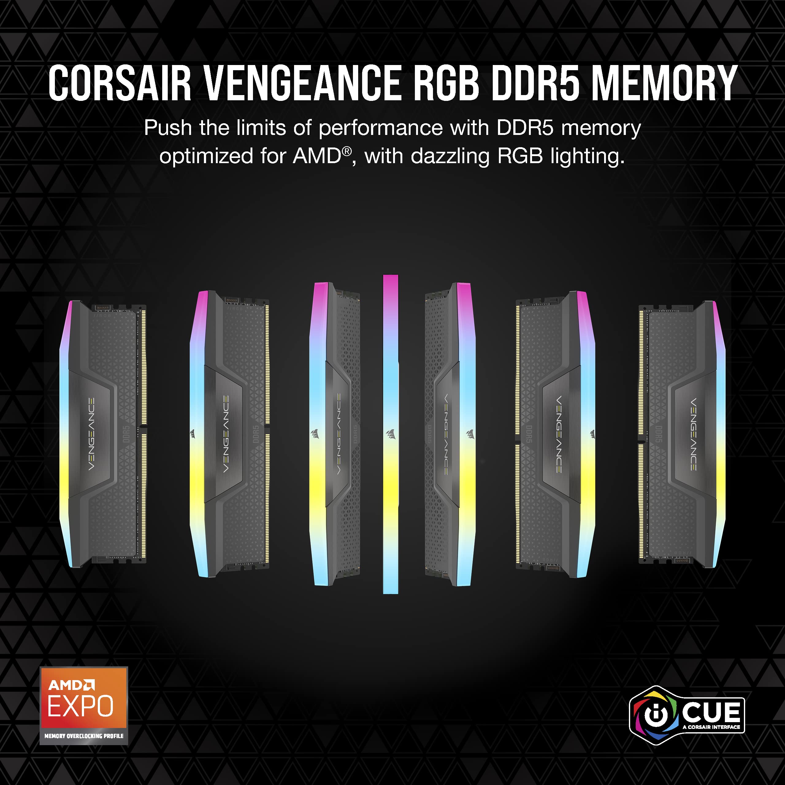 CORSAIR VENGEANCE RGB DDR5 32GB (2x16GB) DDR5 6000MHz CL30 AMD EXPO Intel XMP iCUE Compatible Computer Memory – Gray (CMH32GX5M2B6000Z30K)