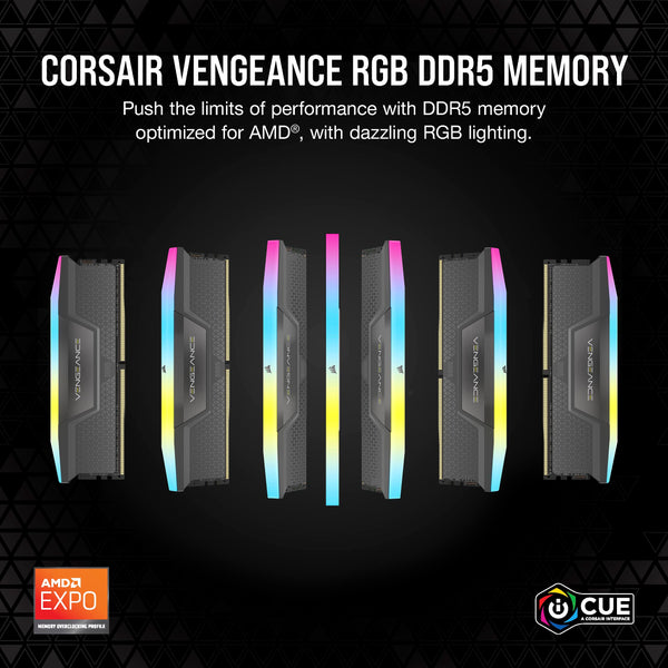 CORSAIR VENGEANCE RGB DDR5 32GB (2x16GB) DDR5 6000MHz CL30 AMD EXPO Intel XMP iCUE Compatible Computer Memory – Gray (CMH32GX5M2B6000Z30K)