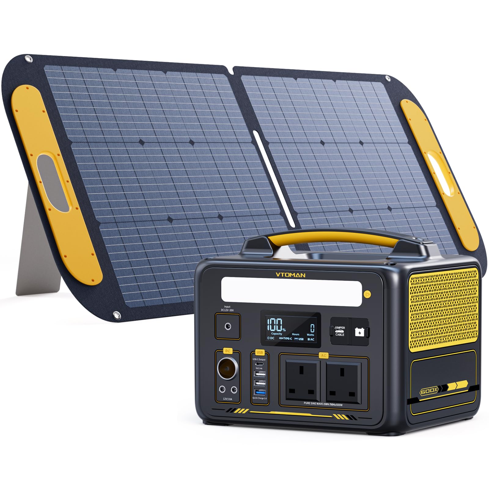 VTOMAN Jump 600X Portable Power Station 600W - 299Wh Solar Generator LiFePO4 Battery Power Station with 600W Pure Sine Wave (Surge 1200W) AC Outlet, PD 60W USB-C, 3x Regulated 12V/10A DC for Camping