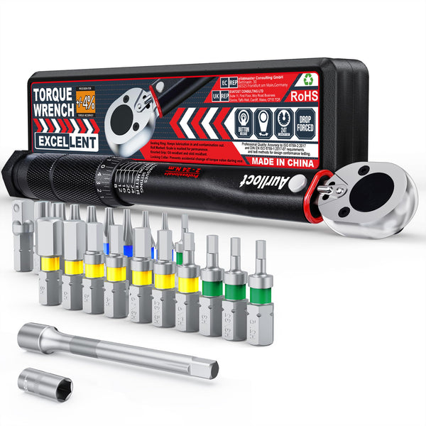 1/2" Torque Wrench Set, Car Wheel Torque Spanner 20-230 Nm with 3/8'' Adapter, ± 3% Accuracy, 72 Tooth for Car Repair, Tire Replacement Etc