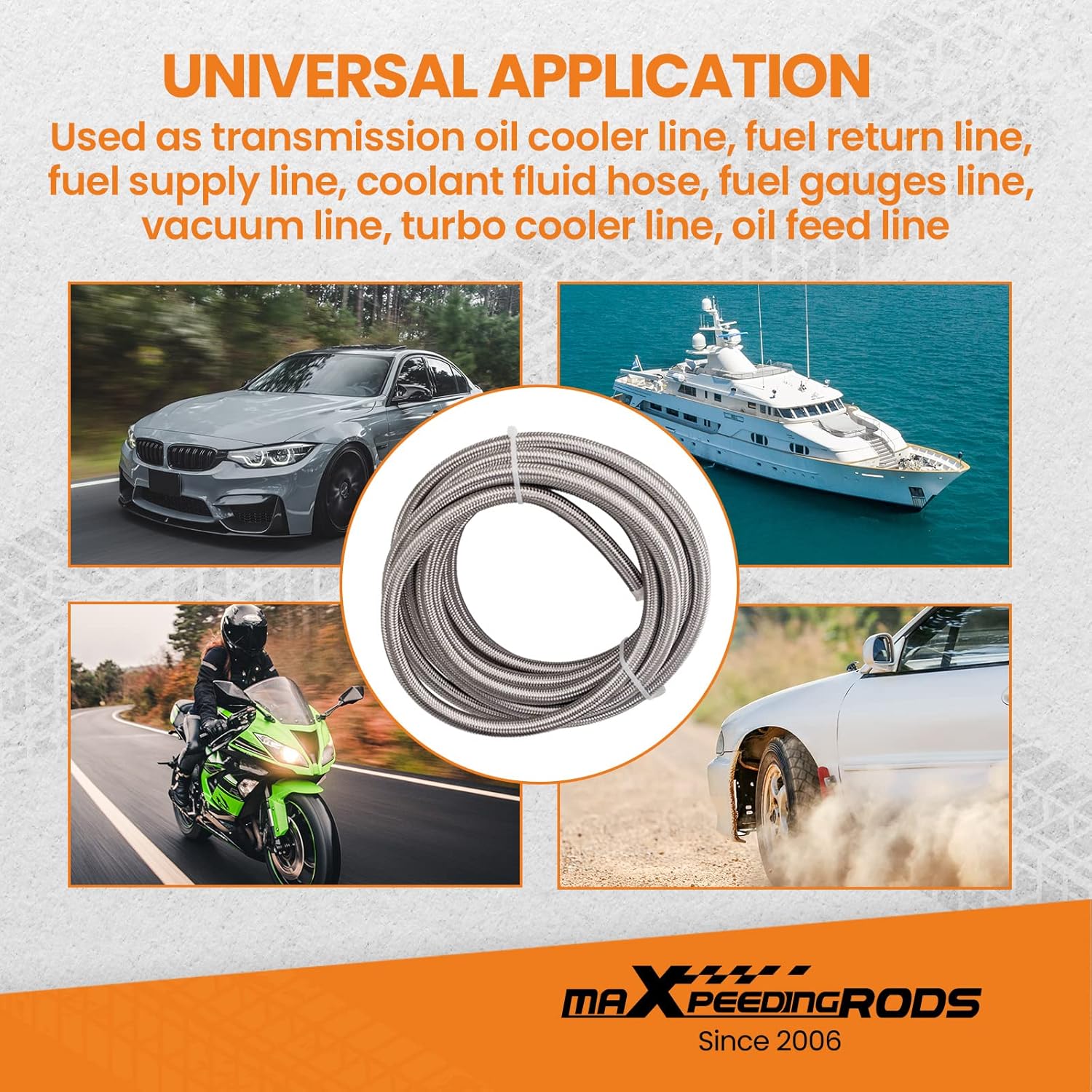 maXpeedingrods 6AN 20FT Stainless Steel PTFE E85 Silver Fuel Line Black Fitting Hose Kit AN6 12Feet - Black