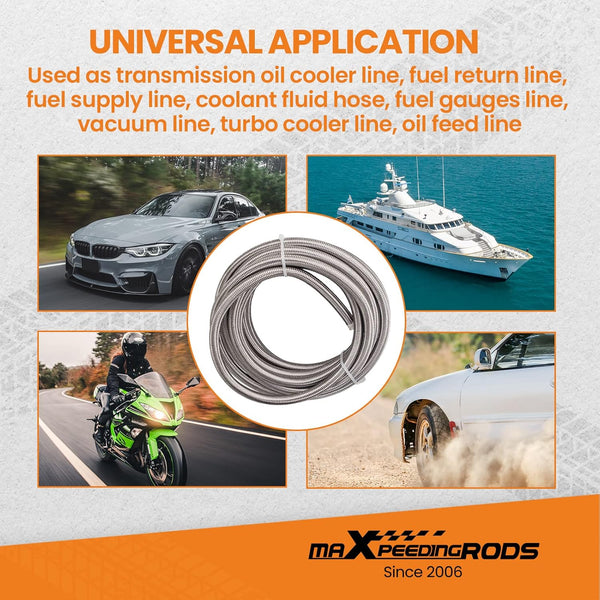 maXpeedingrods 6AN 20FT Stainless Steel PTFE E85 Silver Fuel Line Black Fitting Hose Kit AN6 12Feet - Black