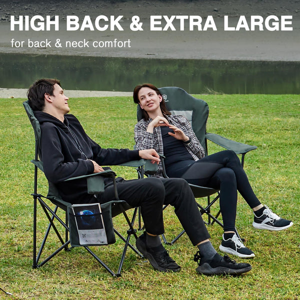 EVER ADVANCED Camping Chairs for Adults Heavy Duty Folding Chair Up to 160kg Oversized with High Back & Cup Holder & Side Pocket Comfy Camp Fold Up Chair