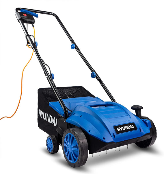 Hyundai Electric Lawn Scarifier/Aerator/Lawn Rake, 1500w, 32cm Working Width, 4 Adjustable Scarifying Heights, Foldable Handles, Compact and Lightweight With 3 Year Warranty