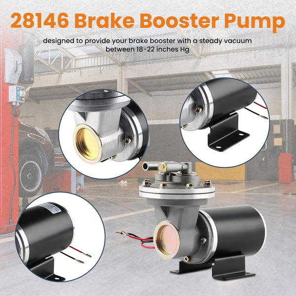 maXpeedingrods 28146 12V Electric Vacuum Pump Kit, Brake Booster Vacuum Pump, 18" to 22" Electrical Vacuum Pump for Brake, w/Installation Kit