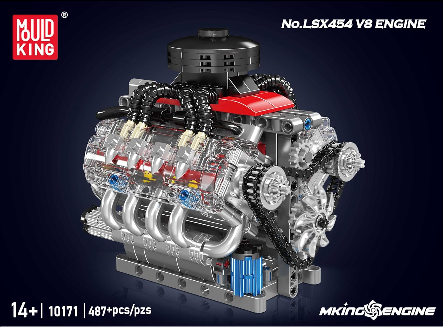 Mould King 10171 Technik V8 Engine Model Building Kit - 487 PCS to Build Your Own Mini Engine That Works - DIY STEM Project for Kids/Teens, MOC Hobby Building Blocks Kit for Adults