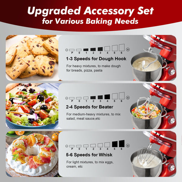 Aucma Stand Mixer, 6.2L Food Mixers for Baking, Electric Kitchen Mixers with Bowl, Dough Hook, Wire Whip & Beater (6.2L, Black)