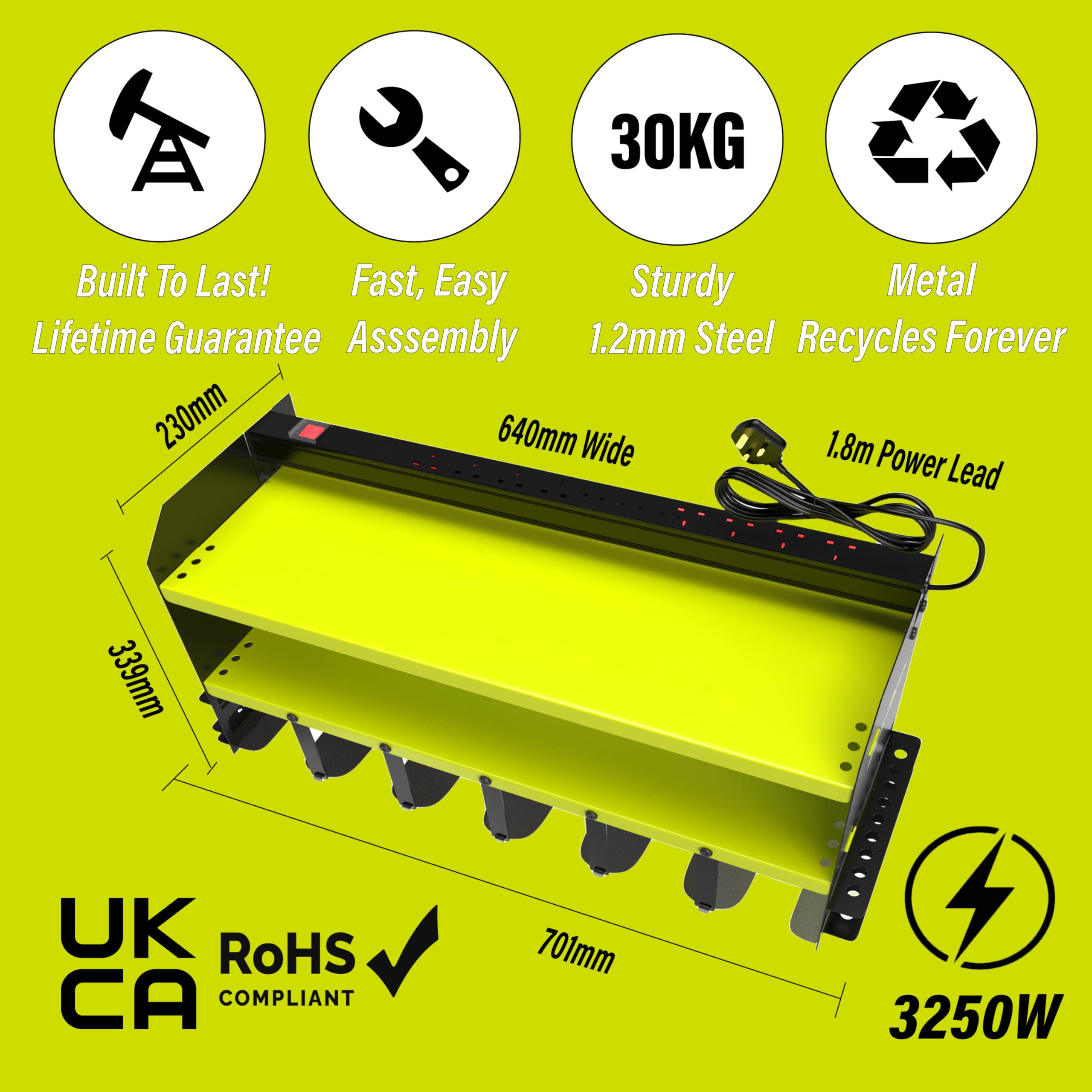 Toolganize Power Tool Organiser, Storage Rack with Power Strip Charging Station, Heavy-Duty for Workshop & Garage Tools - 4 Slot, Milwaukee Red.