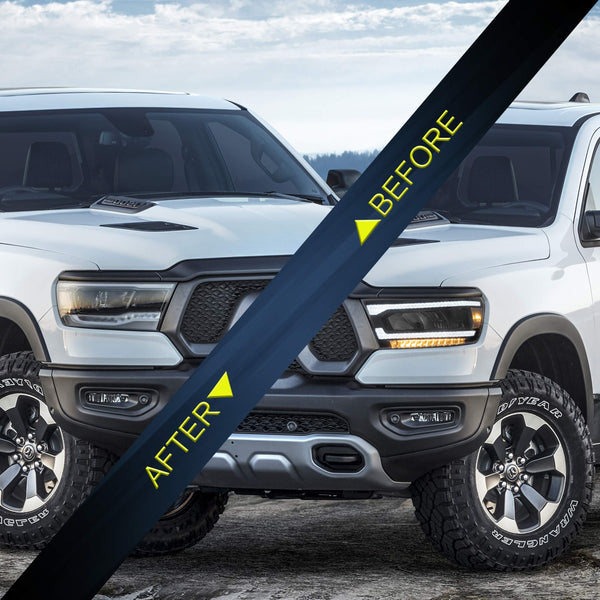 VLAND Headlights Compatible with 2019 2020 Do-dge Ram 1500 Tradesman, Bighorn, Laramie, Rebel Headlights, Pair (Driver and Passenger Side), Clear