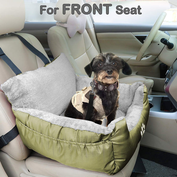 GoFirst Dog Car Seat for Small Dogs or Cats, Pet Booster Seat Travel Car Bed with Storage Pocket and Clip-On Safety Leash, Waterproof Warm Plush Dog Car Safety Seats,Black