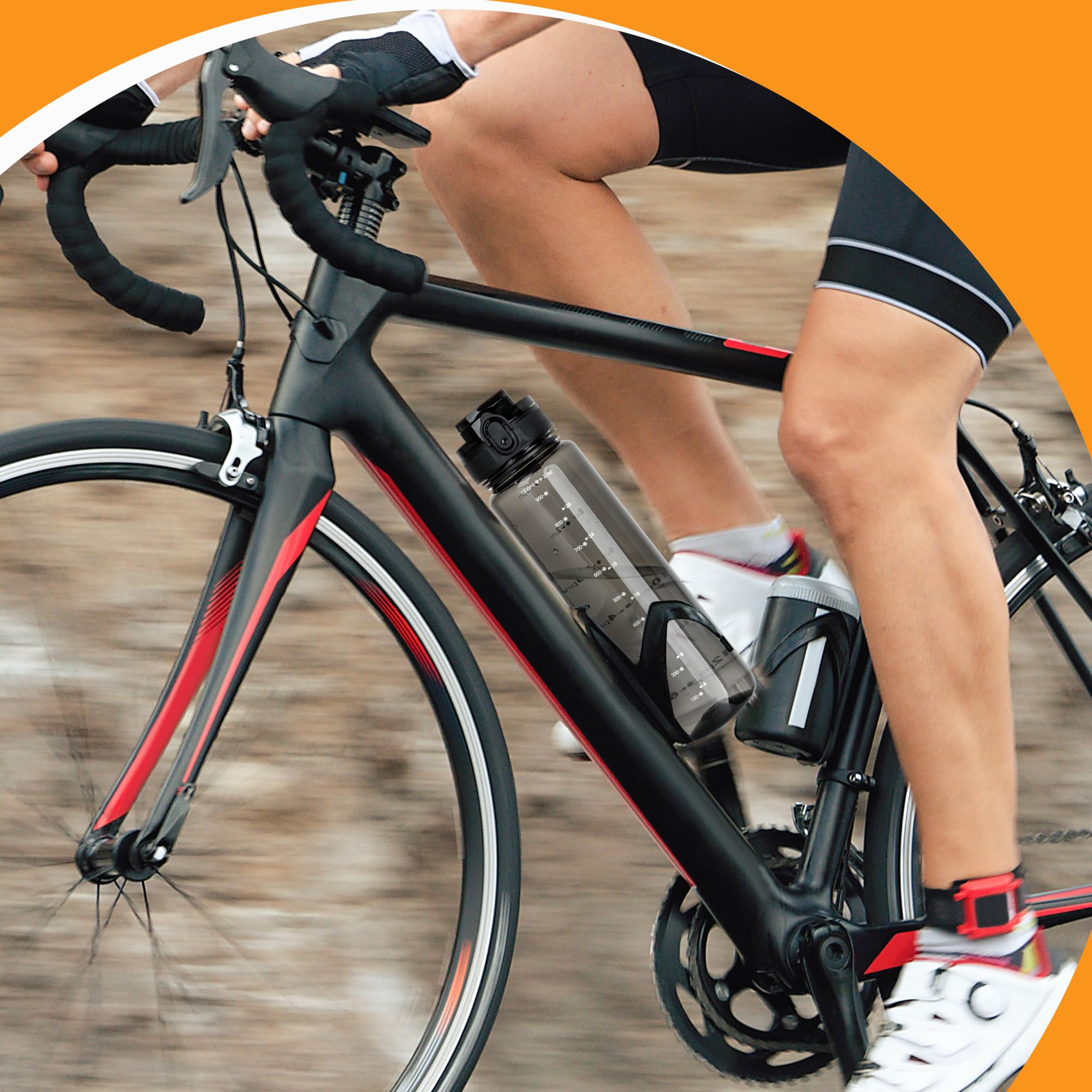 OLDLEY 1L/32oz Sports Water Bottle, 1000ml Motivational Drinks Bottle with Time Markings Leak Proof Drink & Lock Cover & No Straw, BPA Free for Adults Women Men Gym School Cycling Running Hiking